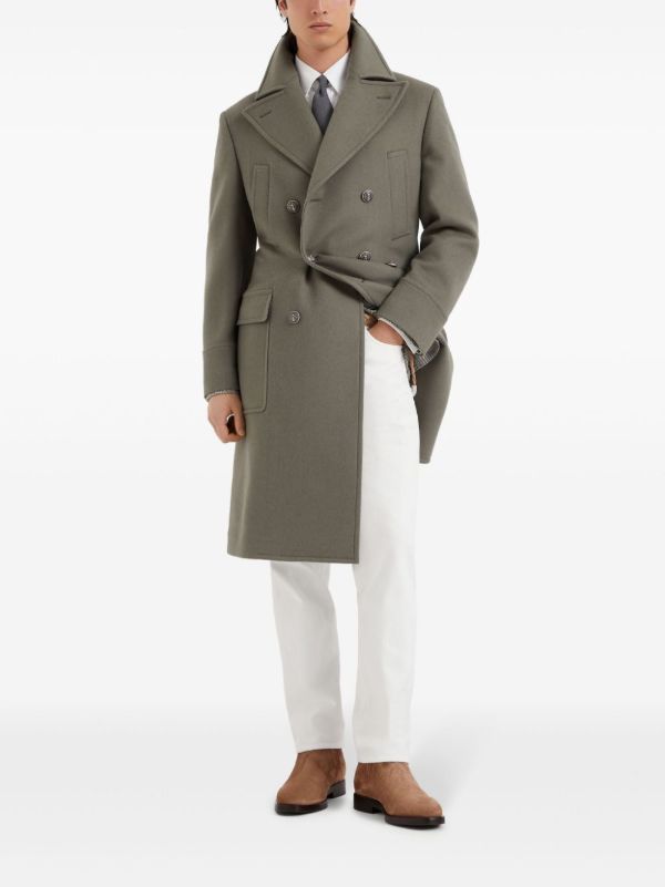 Brunello Cucinelli Green Double-Breasted Wool Coat | Browns Double Breasted Coats