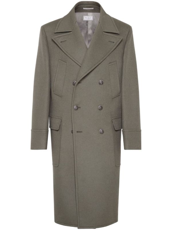 Brunello Cucinelli Green Double-Breasted Wool Coat | Browns Double Breasted Coats