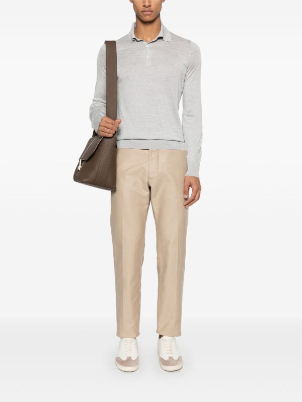 Brunello Cucinelli Grey Fine Knit Polo Shirt | Browns Polo Shirts