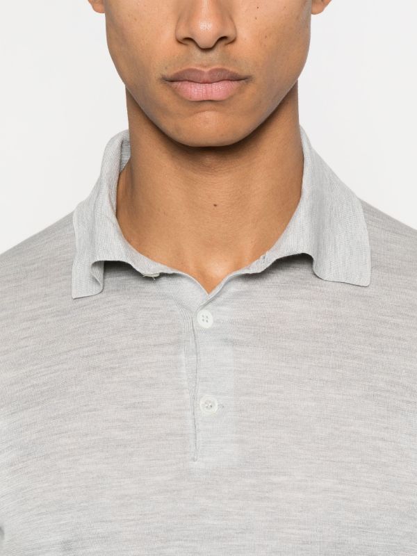 Brunello Cucinelli Grey Fine Knit Polo Shirt | Browns Polo Shirts