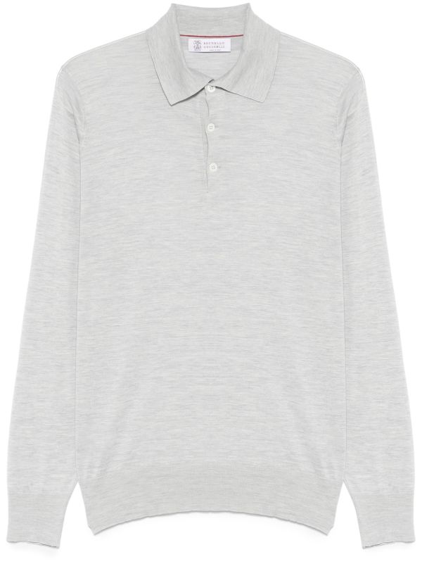 Brunello Cucinelli Grey Fine Knit Polo Shirt | Browns Polo Shirts
