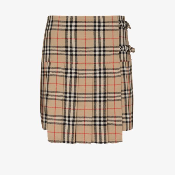 Burberry beige Vintage check wool kilt | Browns Pleated Skirts