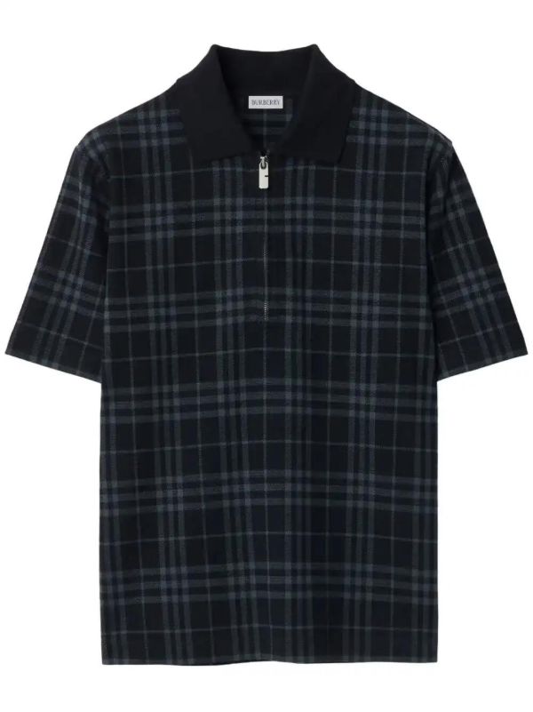Burberry Blue Checked Polo Shirt | Browns Polo Shirts