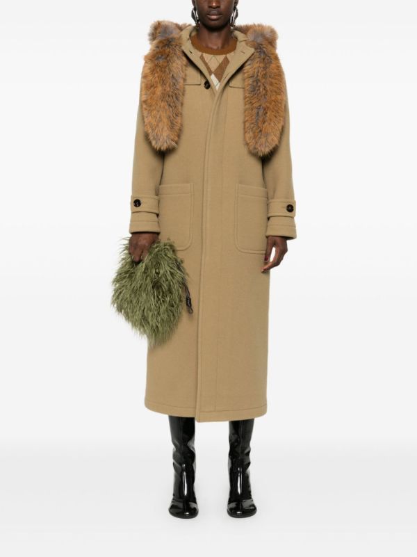 Burberry Brown Faux-Fur Trim Wool Coat | Browns Single Breasted Coats