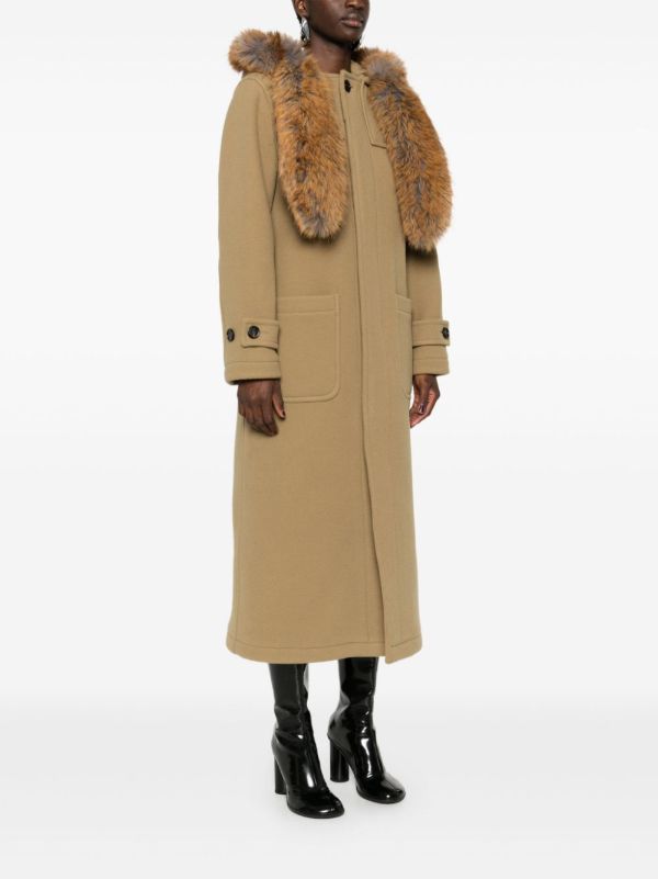 Burberry Brown Faux-Fur Trim Wool Coat | Browns Single Breasted Coats