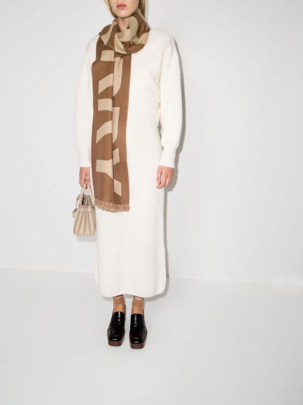 Burberry Brown Logo Wool Jacquard Scarf | Browns Scarves