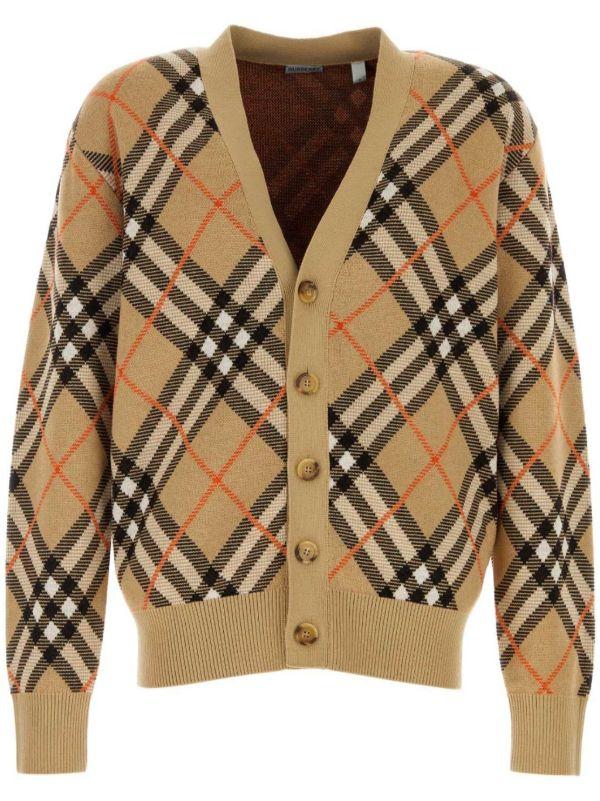 Burberry Neutral Check Wool Cardigan | Browns Cardigans