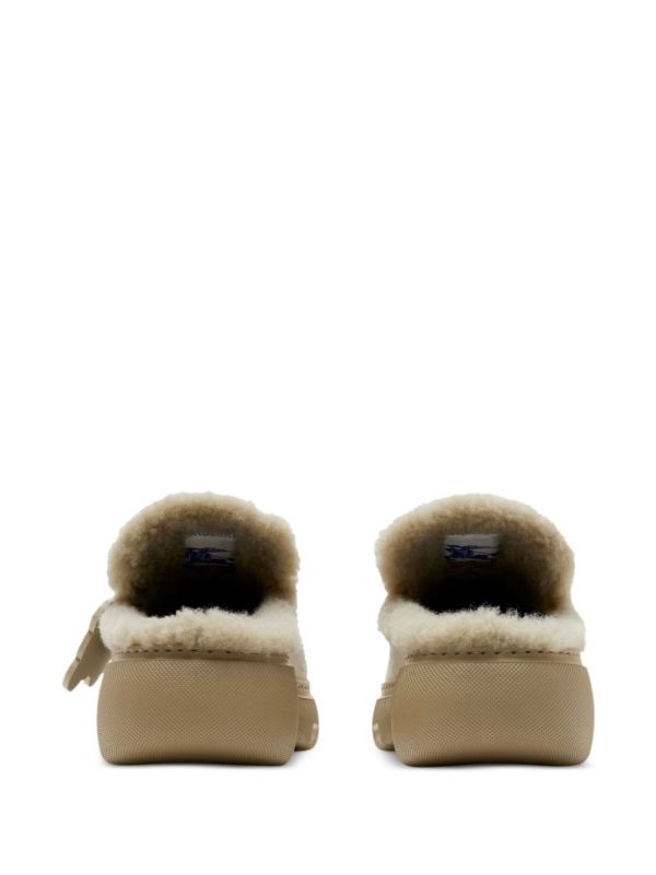 Burberry Neutral Stony Shearling Mules | Browns Mules