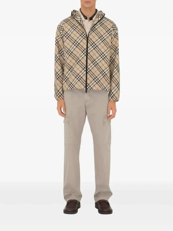 Burberry Neutrals Checked Twill Jacket | Browns Hooded Jackets