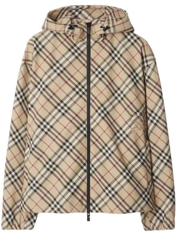 Burberry Neutrals Checked Twill Jacket | Browns Hooded Jackets