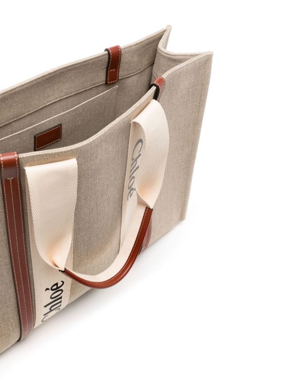 Chloé Beige Large Woody Cotton Tote Bag | Browns Beach Bags
