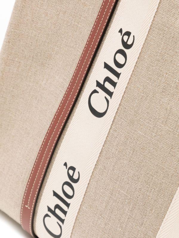 Chloé Beige Large Woody Cotton Tote Bag | Browns Beach Bags