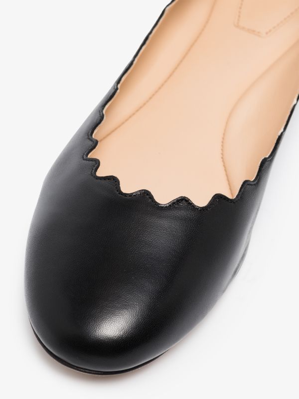 Chloé Black Lauren Scalloped Leather Pumps | Browns Ballerina Shoes
