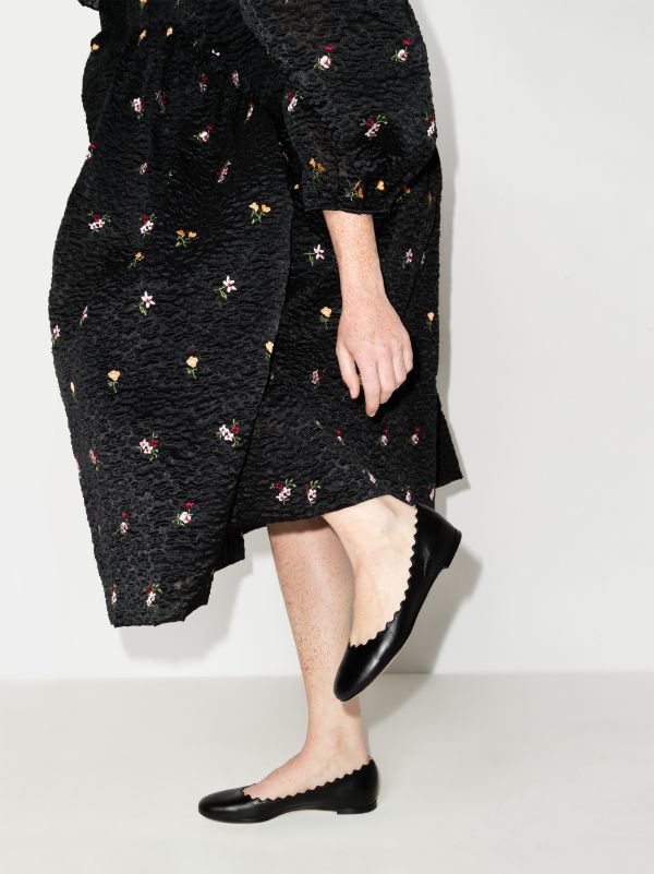 Chloé Black Lauren Scalloped Leather Pumps | Browns Ballerina Shoes