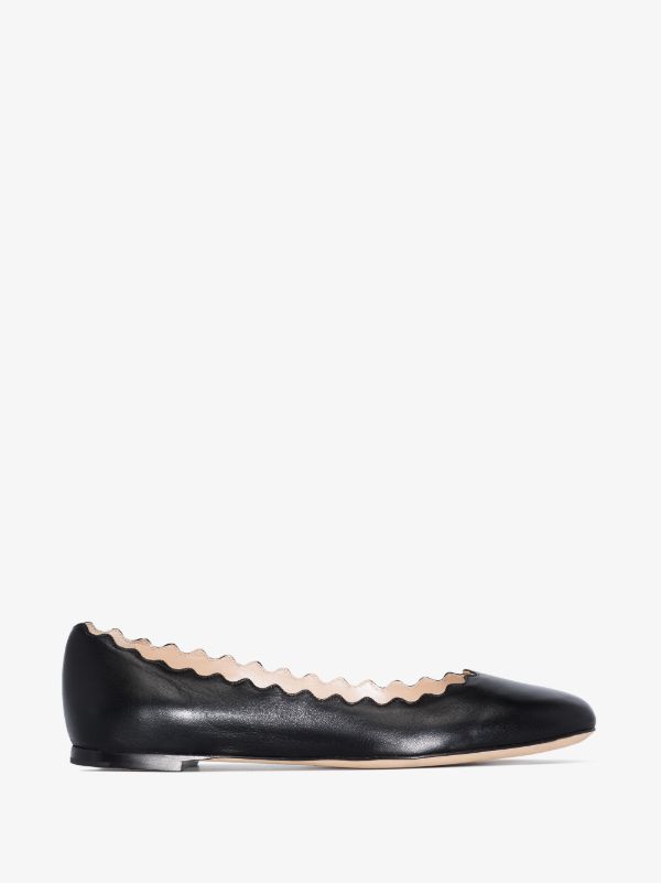 Chloé black Lauren scalloped leather pumps | Browns Ballerina Shoes