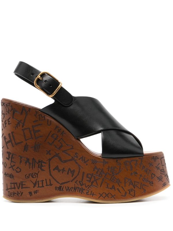 Chloé Black Maxime 130 Wedge Sandals | Browns Sandals