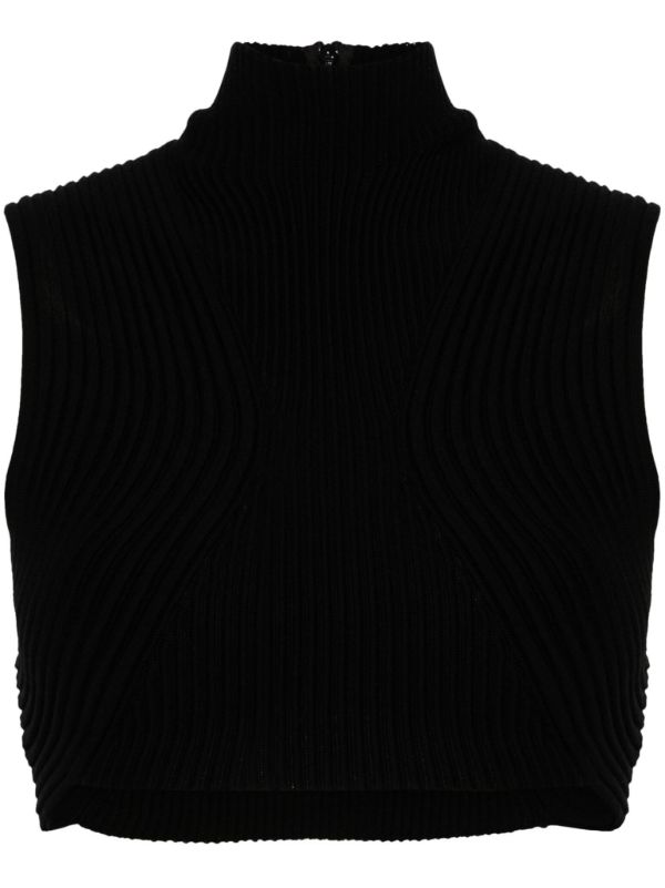 Chloé Black Ribbed-Knit Wool Top | Browns Knitted Tops