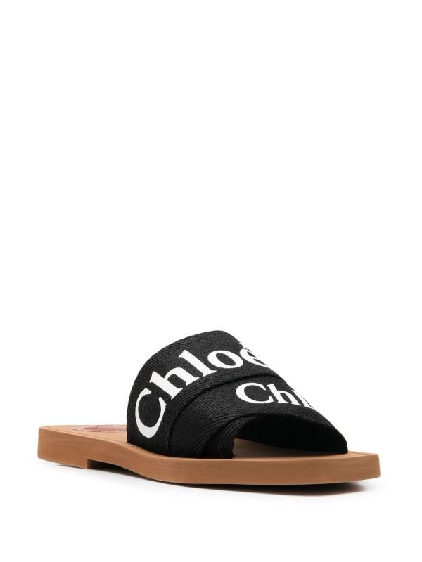 Chloé Black Woody Canvas Slides | Browns Flip Flops & Slides