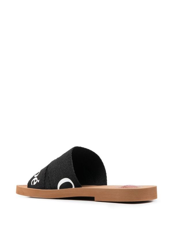 Chloé Black Woody Canvas Slides | Browns Flip Flops & Slides