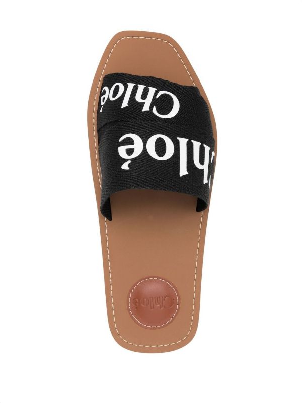 Chloé Black Woody Canvas Slides | Browns Flip Flops & Slides