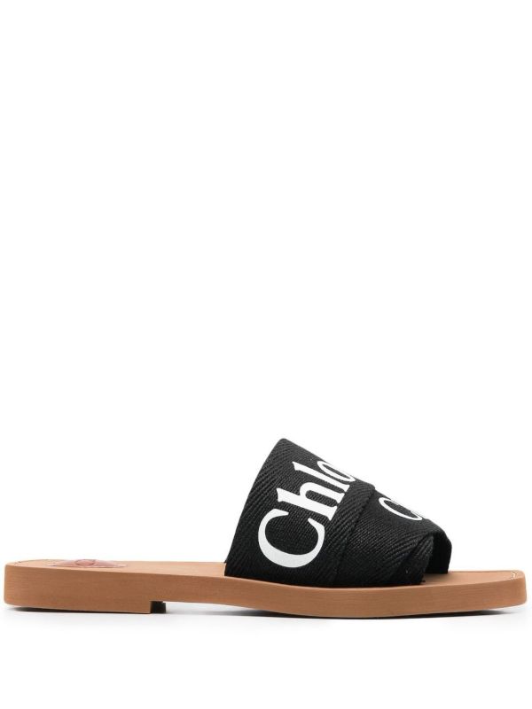 Chloé Black Woody Canvas Slides | Browns Flip Flops & Slides