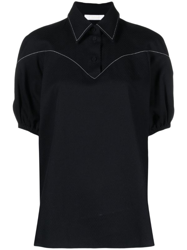 Chloé Blue Contrast-Stitching Cotton Polo Shirt | Browns Polo Tops