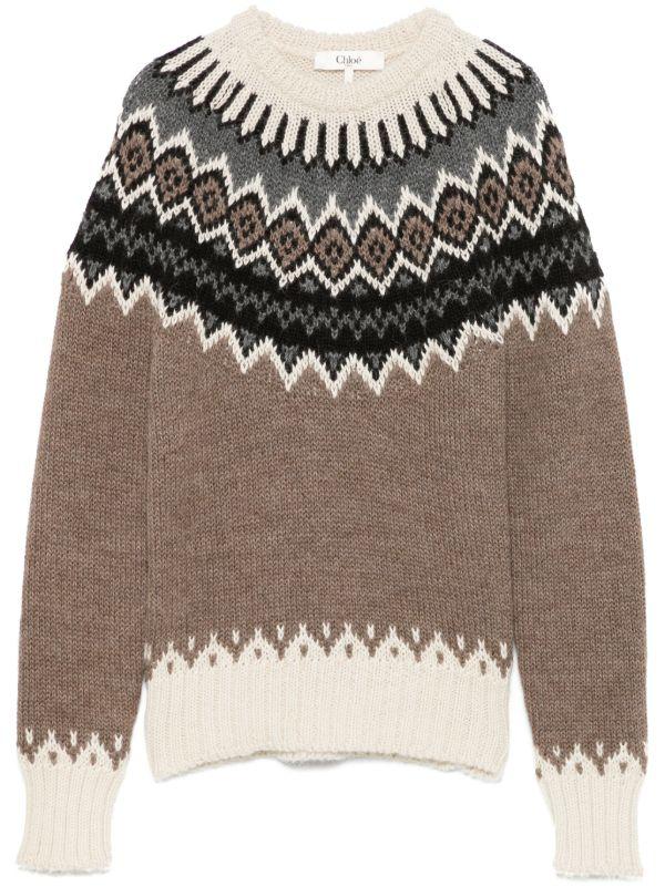Chloé Brown Fair-Isle Knit Sweater | Browns Knitted Sweaters