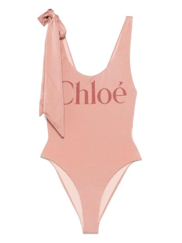 Chloé knotted logo-print swimsuit | Browns One-Pieces