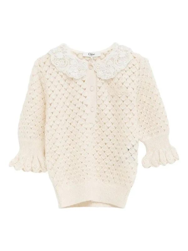 Chloé lace-collar open-knit top | Browns Polo Tops
