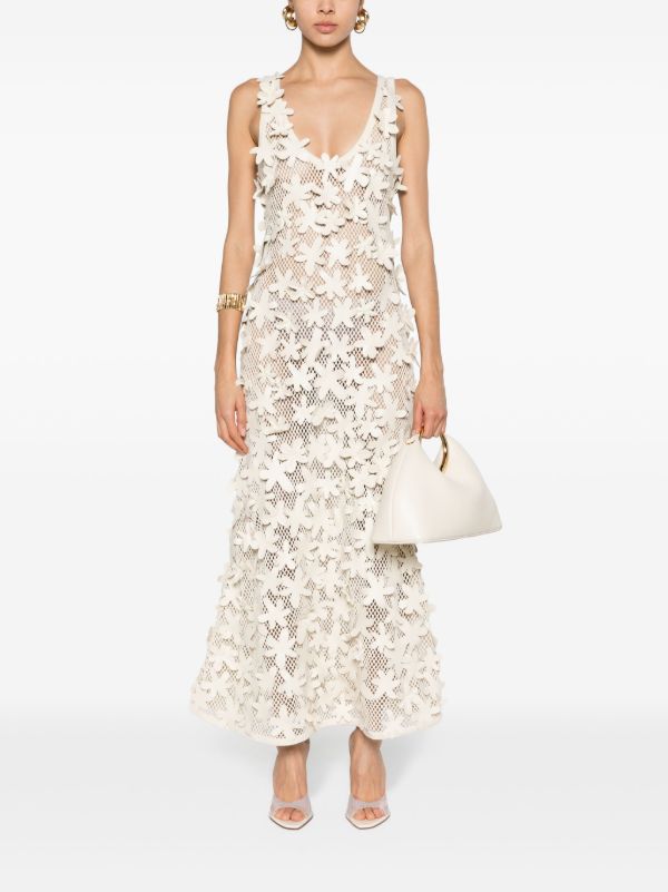 Chloé Neutral Floral-Appliquéd Cotton Dress | Browns Evening Dresses