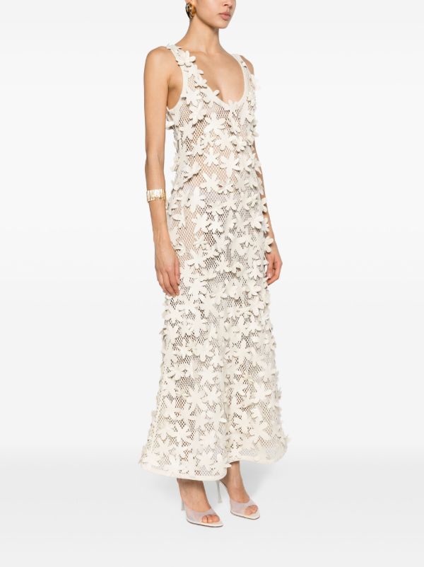 Chloé Neutral Floral-Appliquéd Cotton Dress | Browns Evening Dresses