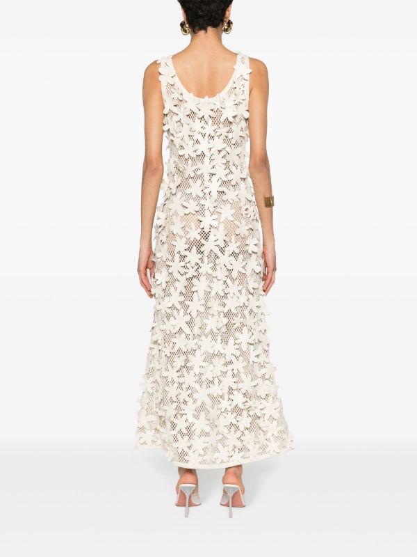 Chloé Neutral Floral-Appliquéd Cotton Dress | Browns Evening Dresses