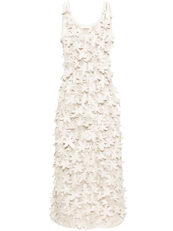 Chloé Neutral Floral-Appliquéd Cotton Dress | Browns Evening Dresses