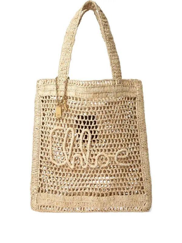 Chloé Summer Banana logo-detail raffia tote bag | Browns Tote Bags