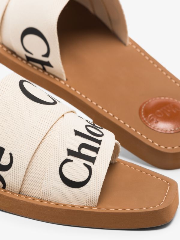 Chloé White Woody Logo Strap Sandals | Browns Sandals