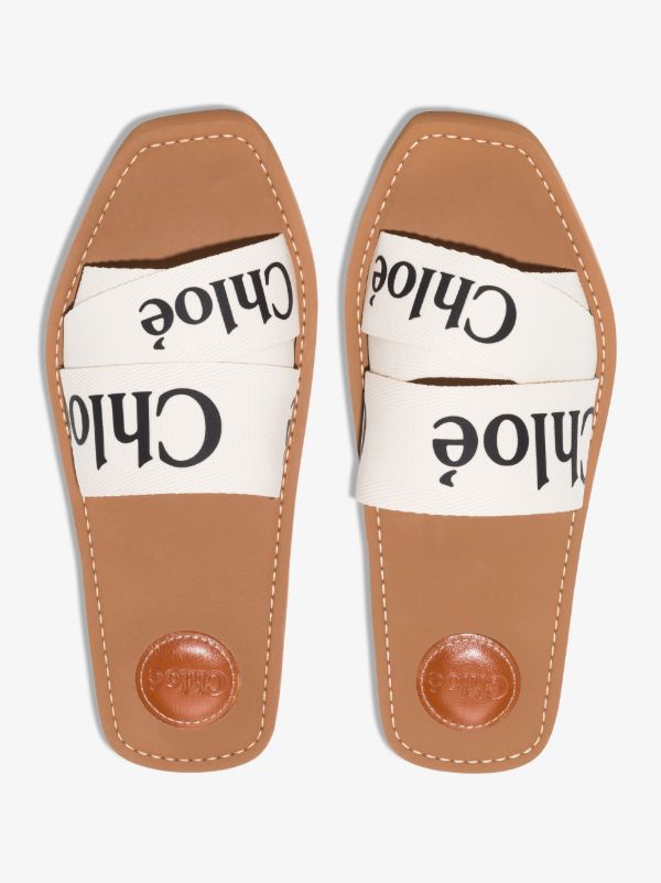 Chloé White Woody Logo Strap Sandals | Browns Sandals