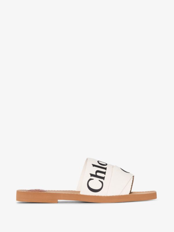 Chloé White Woody Logo Strap Sandals | Browns Sandals