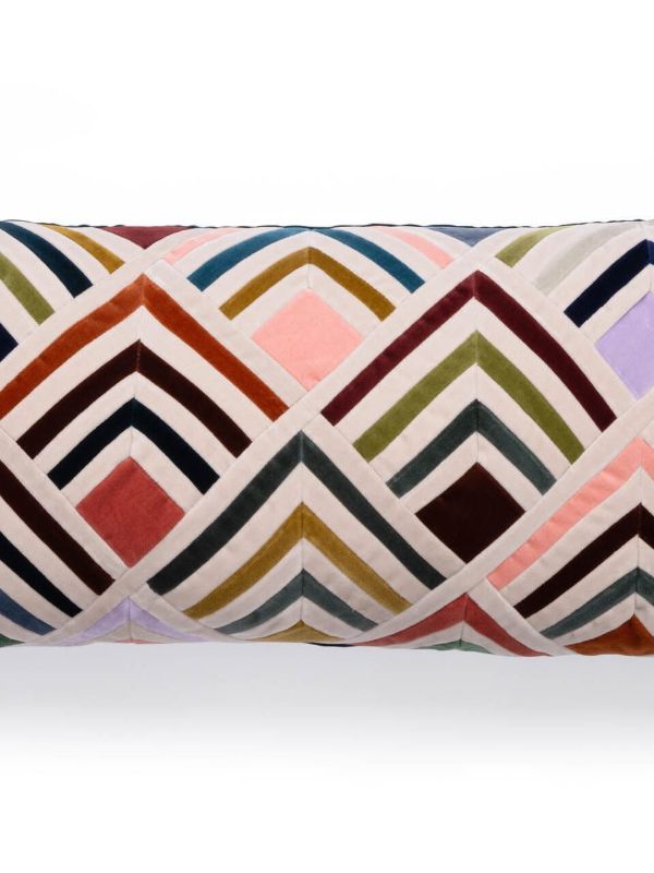 Christina Lundsteen Multicolour Tallulah Geometric Print Velvet Cushion | Browns Cushions