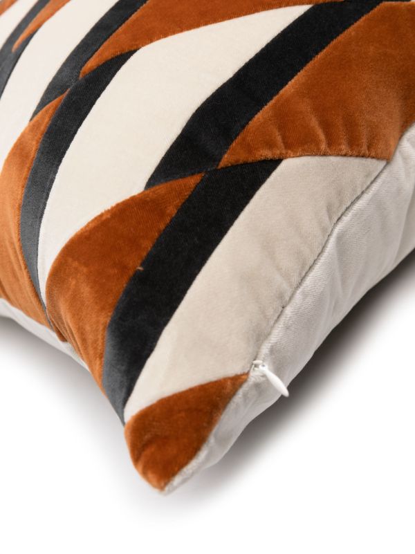 Christina Lundsteen Orange Layla Geometric Print Velvet Cushion | Browns Cushions