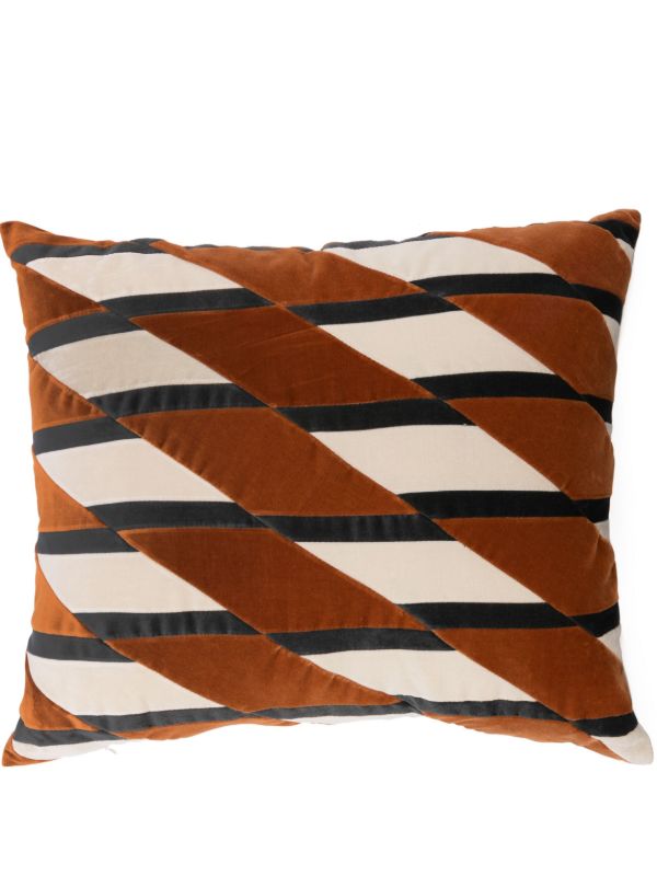 Christina Lundsteen Orange Layla Geometric Print Velvet Cushion | Browns Cushions