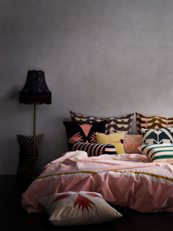 Christina Lundsteen Pink And Blue Striped Bolster Cushion | Browns Cushions