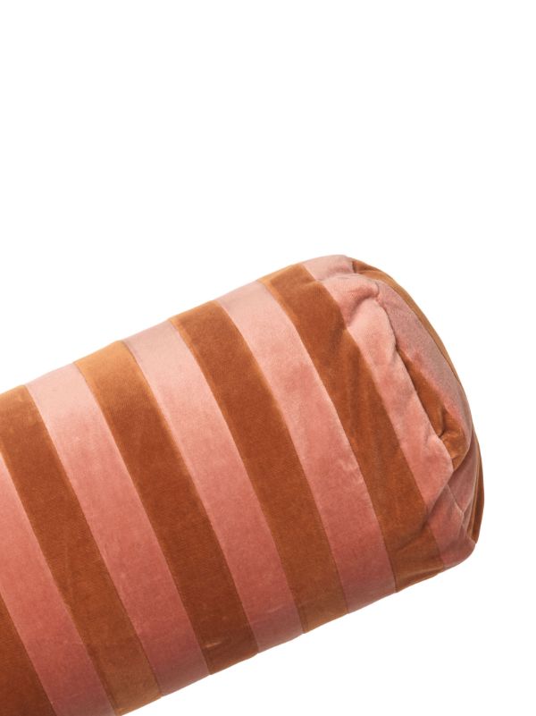 Christina Lundsteen Pink And Orange Striped Velvet Bolster Cushion | Browns Cushions