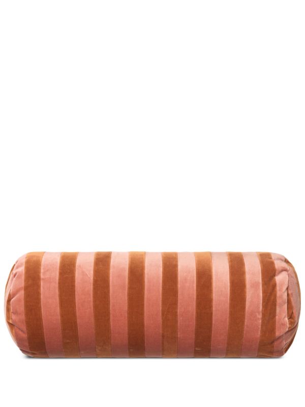 Christina Lundsteen Pink and Orange Striped Velvet Bolster Cushion | Browns Cushions