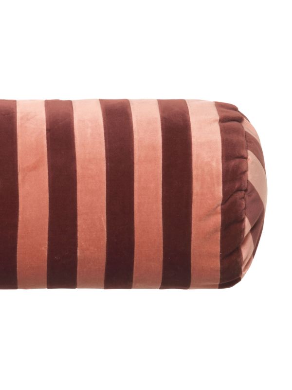 Christina Lundsteen Red And Pink Striped Velvet Bolster Cushion | Browns Cushions