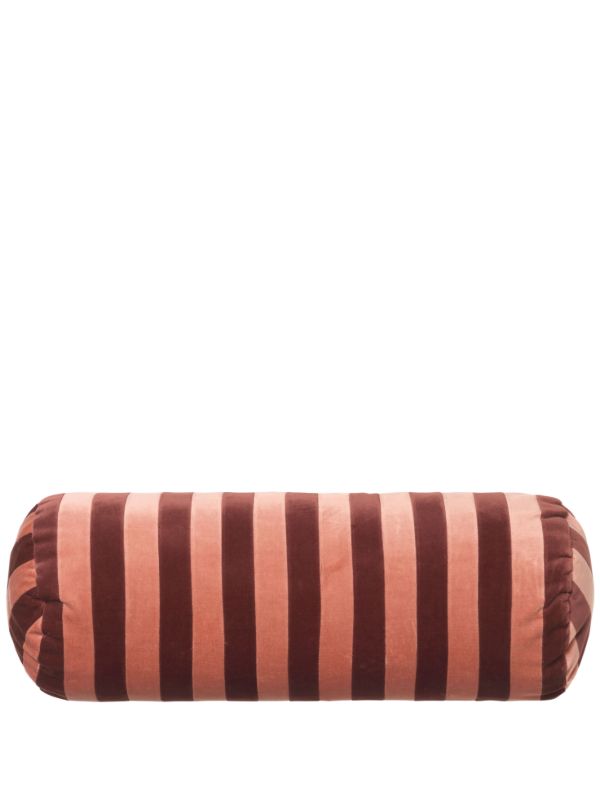 Christina Lundsteen Red And Pink Striped Velvet Bolster Cushion | Browns Cushions