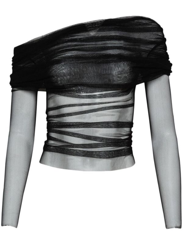 Christopher Esber Black Veiled Silk Top | Browns Blouses