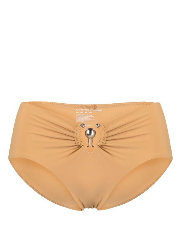 Christopher Esber Brown Orbit Ruched Bikini Bottoms | Browns Bikinis