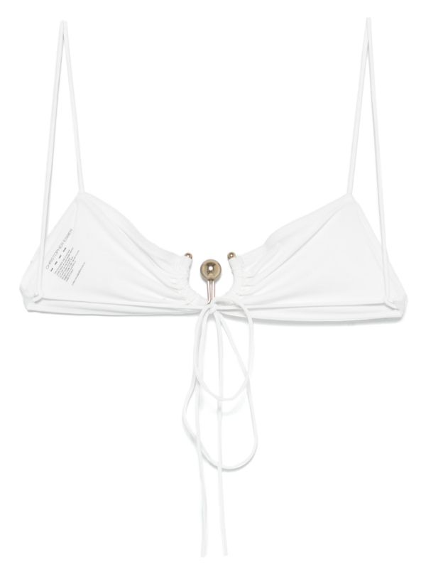 Christopher Esber White Ruched Orbit Bikini Top | Browns Bikinis