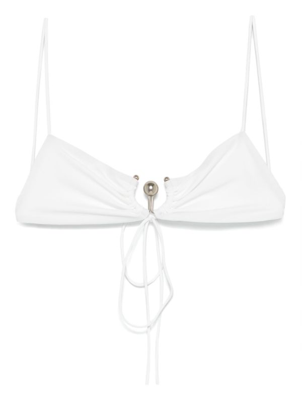 Christopher Esber White Ruched Orbit Bikini Top | Browns Bikinis