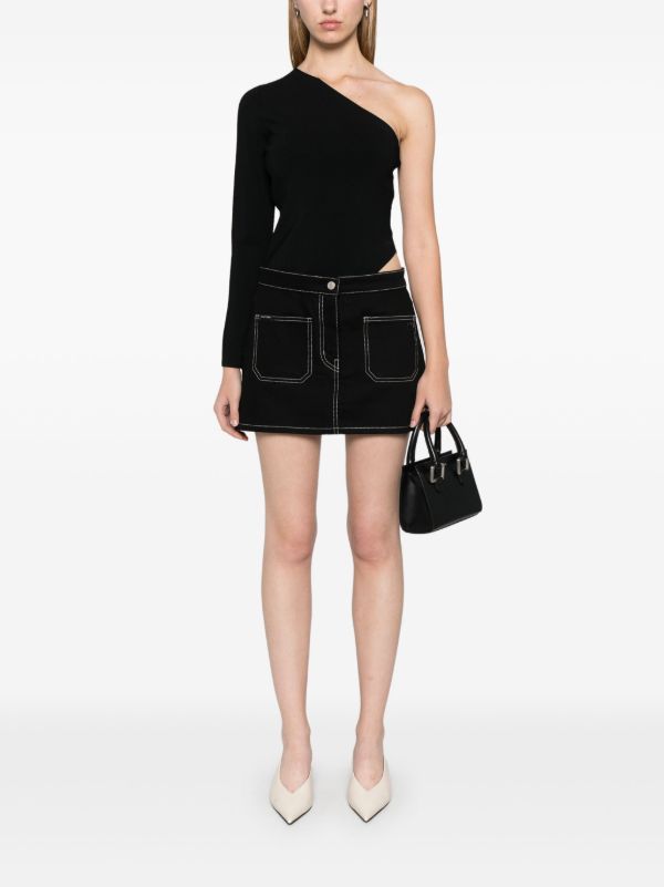 Courrèges Black Topstitched Denim Mini Skirt | Browns Fitted Skirts
